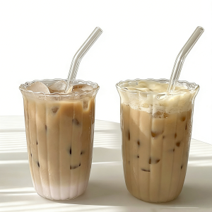 Large-Capacity Ribbed Glass Coffee Travel Mug