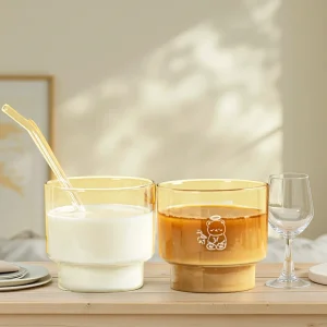 Wholesale Iced American Ins Glass Cartoon Cute Home Simple Coffee Cup Office Borosilicate Drink Water Milk Glass Cups