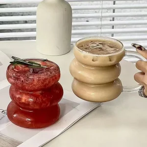 Wholesale Sublimation High Borosilicate Spiral Glass Coffee Mug Clear Creative Bar Wine Tumbler Cups With Handle