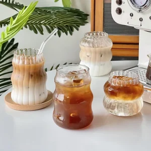 Ins Style High Value Vertical Glass Water Cup New Design Striped Cheap Handmade Borosilicate Heat-resistant Irregular Drinkware