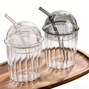 Minimalist Heat-Resistant Glass Juice Cup with Straw